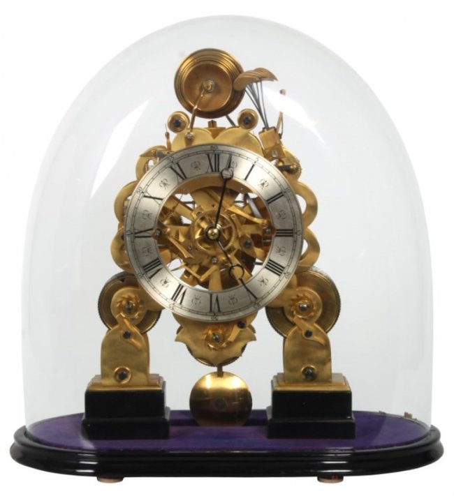 Brass Triple Fusee Skeleton Clock w/ Dome
