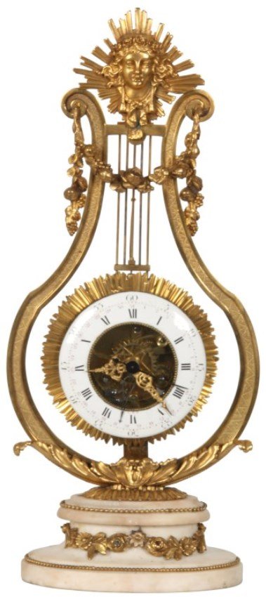 Calendar Lyre Mantle Clock