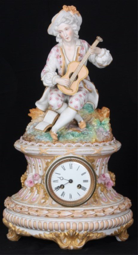 2 Pc. Figural Bisque Mantle Clock