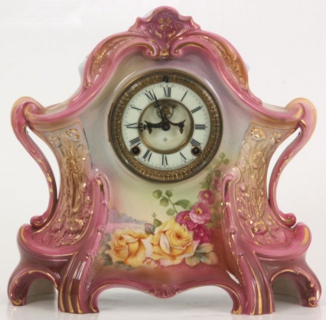 Ansonia Royal Bonn Porcelain Mantle Clock