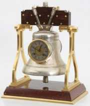 French Industrial Marble & Bronze Bell Clock