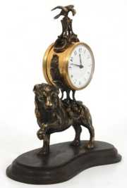 Figural Lion Desk Clock w/ Erotic Panel