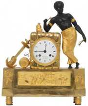 French Figural Blackamore Silk Thread Mantle Clock