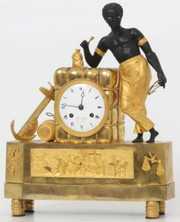 French Figural Blackamore Silk Thread Mantle Clock