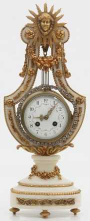 Bronze & Alabaster Lyre Mantle Clock