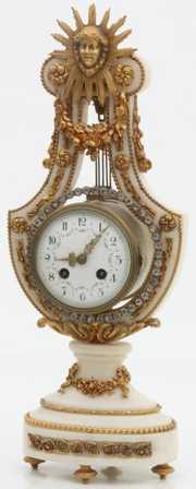 Bronze & Alabaster Lyre Mantle Clock