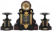 3 Pc. French Marble & Brass Clock Set