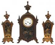 3 Pc. Brass Japanesque Clock Set