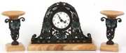 3 Pcs. Wrought Iron & Marble Clock Set