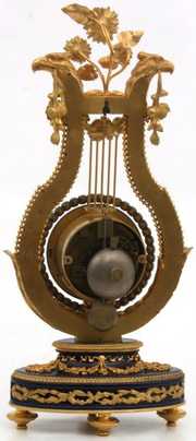 Cobalt Porcelain Bronze Lyre Calendar Clock