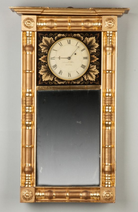 Samuel Abbott Gilt Wood Mirror Clock, Boston, MA