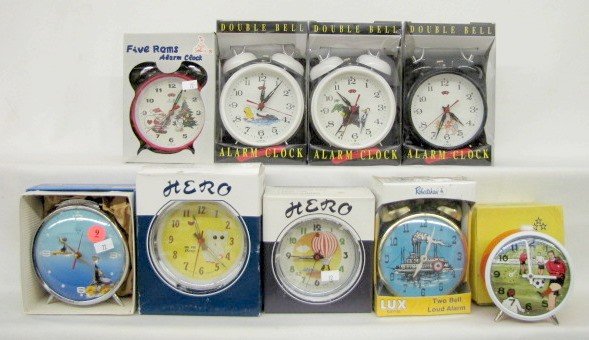 Group of 9 Animated Alarm Clocks