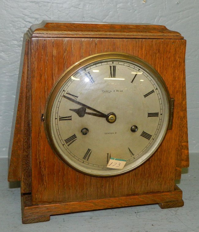 Mappin & Webb oak 8 day shelf clock.