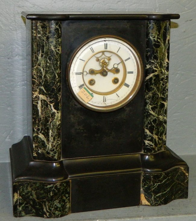 Black & green marble 8 day mantle clock.