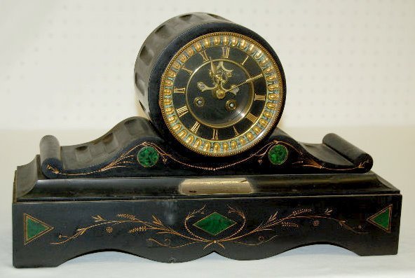L Marti & Cie French Slate/Malachite Clock