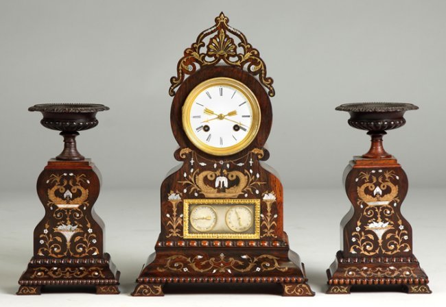 3 Piece Unusual French Clock & Garnitures