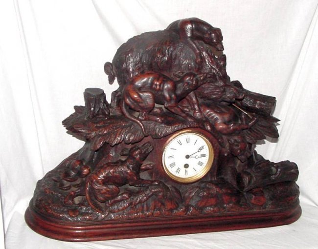 S. Mirti Black Forest Hunting Scene Clock