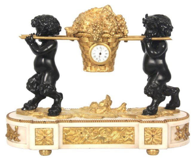 Double Figural Bronze Mantle Clock