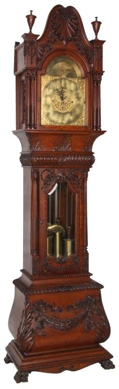 Carved Oak Grandfather Clock