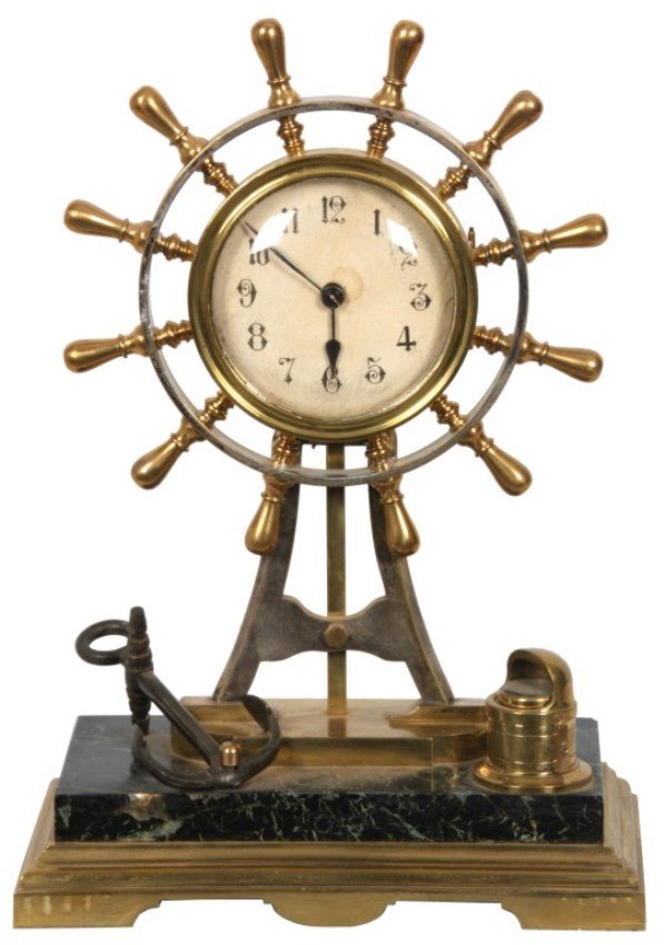 French Bronze ShipÂs Helm Desk Clock