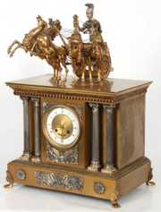Large French Bronze Chariot Clock