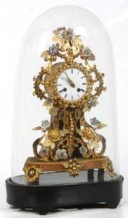 Brass & Porcelain Mantle Clock w/ Dome