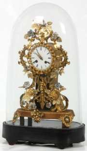 Brass & Porcelain Mantle Clock w/ Dome