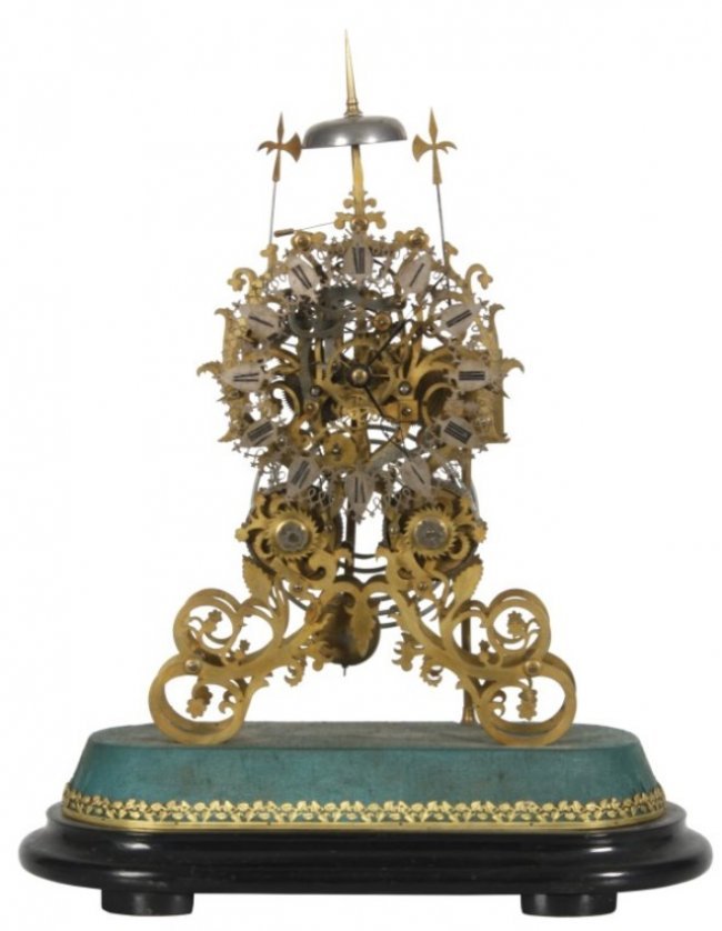 19th C. Brass Double Fusee Skeleton Clock