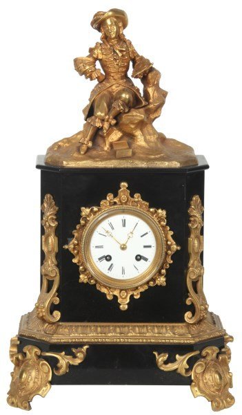 French Silk Thread Marble & Bronze Mantle Clock