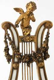 French Marble & Bronze Lyre Mantle Clock