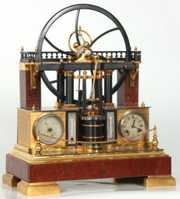 French Industrial Animated Steam Engine Clock