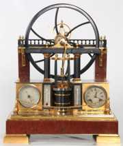 French Industrial Animated Steam Engine Clock