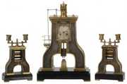 French Industrial Steam Hammer Clock Set