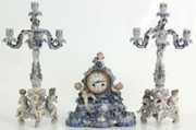 3 pc. Meissen Blue & White Porcelain Clock Set