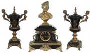 3 Pc. Marble & Bronze Figural Clock Set