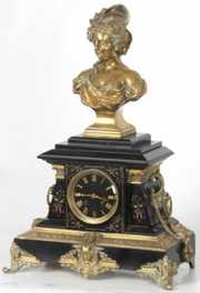 3 Pc. Marble & Bronze Figural Clock Set