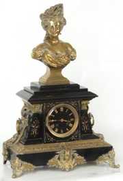 3 Pc. Marble & Bronze Figural Clock Set