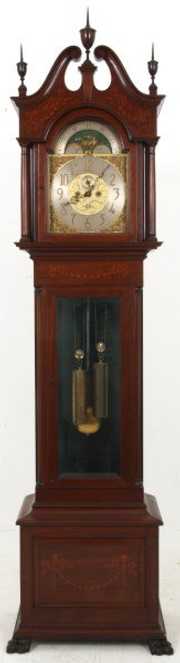 J.J. Elliott Inlaid Mahogany Grandfather Clock