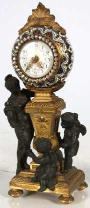 Miniature Bronze Figural Clock Set