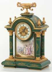 French Porcelain 4 Column Mantle Clock