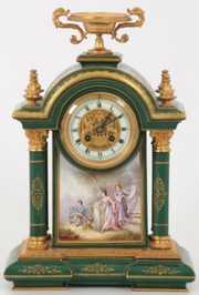 French Porcelain 4 Column Mantle Clock