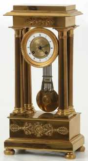 French Empire 4 Column Portico Mantle Clock