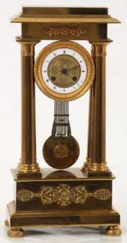 French Empire 4 Column Portico Mantle Clock