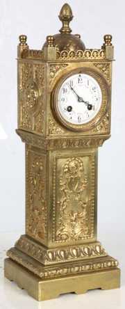 French Brass Tower Mantle Clock