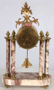 French Marble & Brass Column Mantle Clock