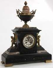 3 Pc. Marble & Bronze Egyptian Revival Clock Set