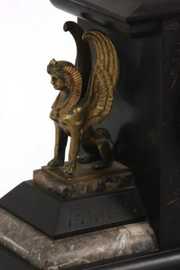 3 Pc. Marble & Bronze Egyptian Revival Clock Set