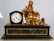 French Figural Marble & Bronze Mantle Clock