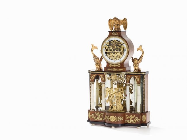 A Stately Vienna Automaton Empire Mantel Clock, c. 1830