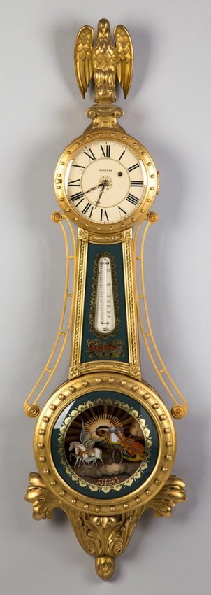 Fine & Rare Waltham Gilt Front Banjo Girandole Clock